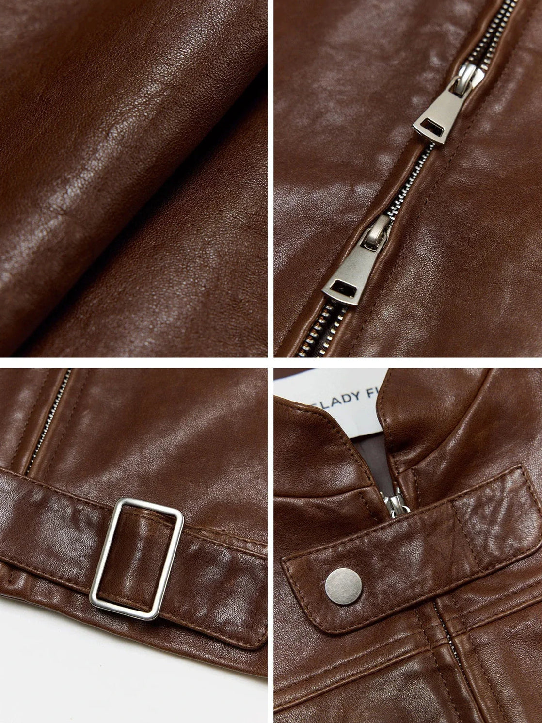 Caramel Mountain stand collar leather jacket - leather and hardware details