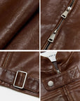 Caramel Mountain stand collar leather jacket - leather and hardware details