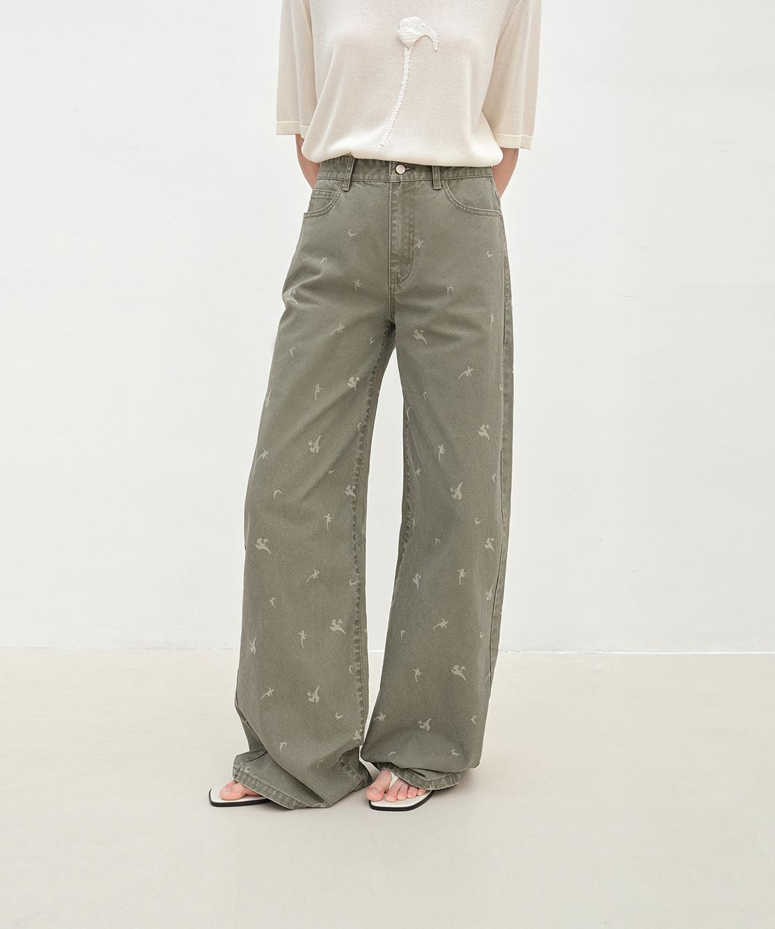 "Carol Pie" loose high - waisted wide - leg calla lily print jeans for women - variant_title