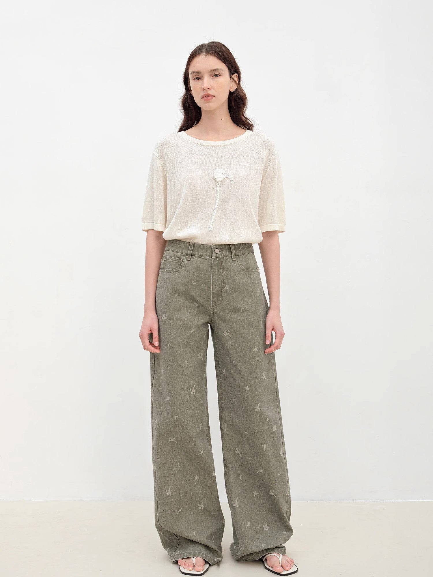 "Carol Pie" loose high - waisted wide - leg calla lily print jeans for women - variant_title