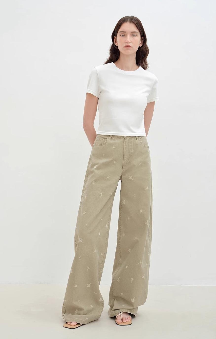 "Carol Pie" loose high - waisted wide - leg calla lily print jeans for women - variant_title