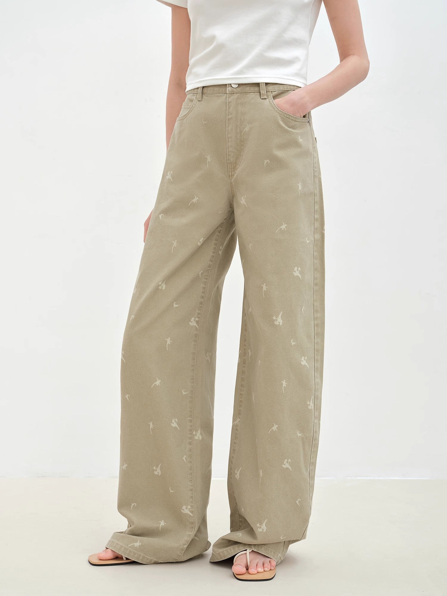 "Carol Pie" loose high - waisted wide - leg calla lily print jeans for women - variant_title