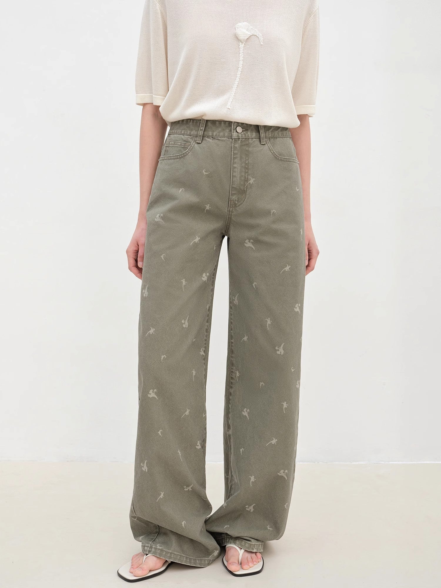 "Carol Pie" loose high - waisted wide - leg calla lily print jeans for women - variant_title