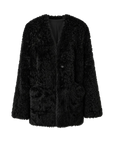 Castle Dusk black V-neck Toscana curly wool shearling coat, front product view