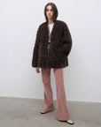 "Castle Dusk" V - neck Italian imported Tuscan curly wool sheepskin fur coat winter - variant_title