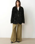 "Castle Dusk" V - neck Italian imported Tuscan curly wool sheepskin fur coat winter - variant_title