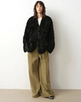 "Castle Dusk" V - neck Italian imported Tuscan curly wool sheepskin fur coat winter - variant_title