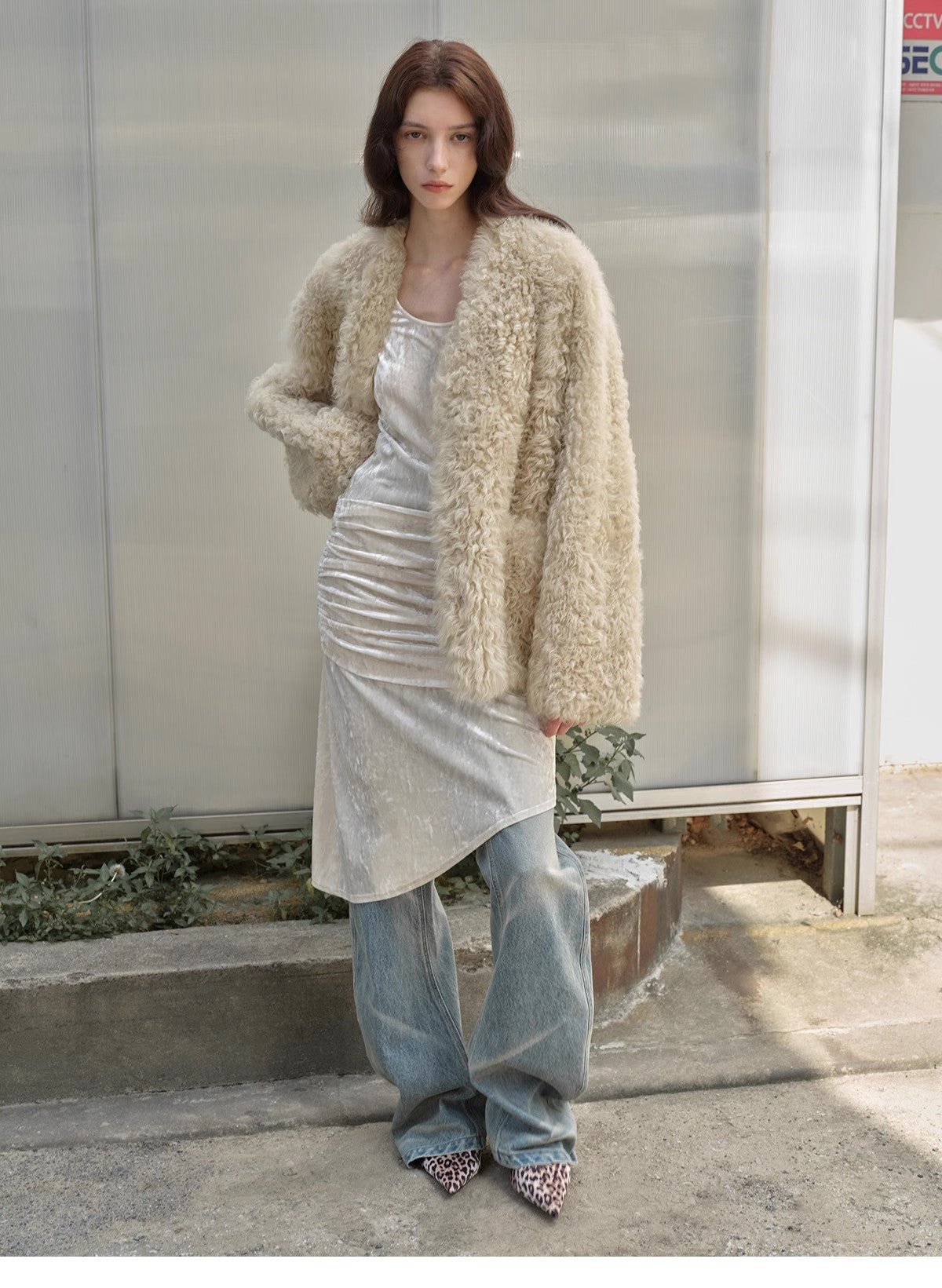 "Castle Dusk" V - neck Italian imported Tuscan curly wool sheepskin fur coat winter - variant_title