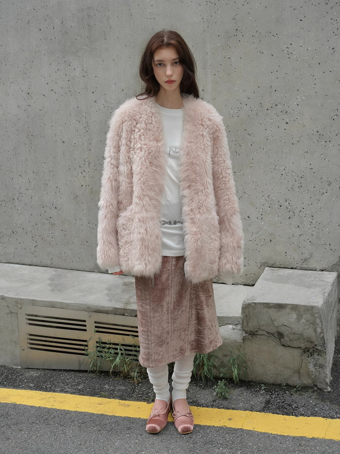 "Castle Dusk" V - neck Italian imported Tuscan curly wool sheepskin fur coat winter - variant_title