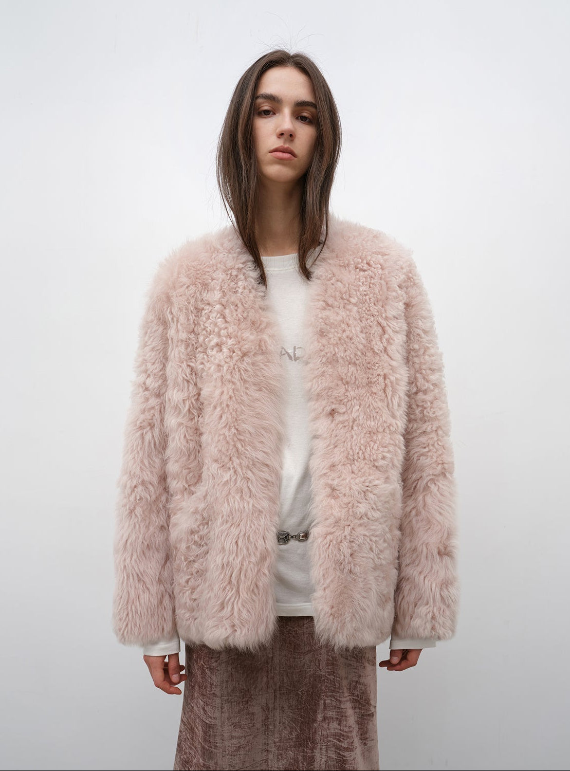 "Castle Dusk" V - neck Italian imported Tuscan curly wool sheepskin fur coat winter - variant_title