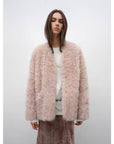 "Castle Dusk" V - neck Italian imported Tuscan curly wool sheepskin fur coat winter - variant_title
