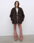 "Castle Dusk" V - neck Italian imported Tuscan curly wool sheepskin fur coat winter - variant_title