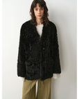 "Castle Dusk" V - neck Italian imported Tuscan curly wool sheepskin fur coat winter - variant_title