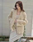 "Castle Dusk" V - neck Italian imported Tuscan curly wool sheepskin fur coat winter - variant_title