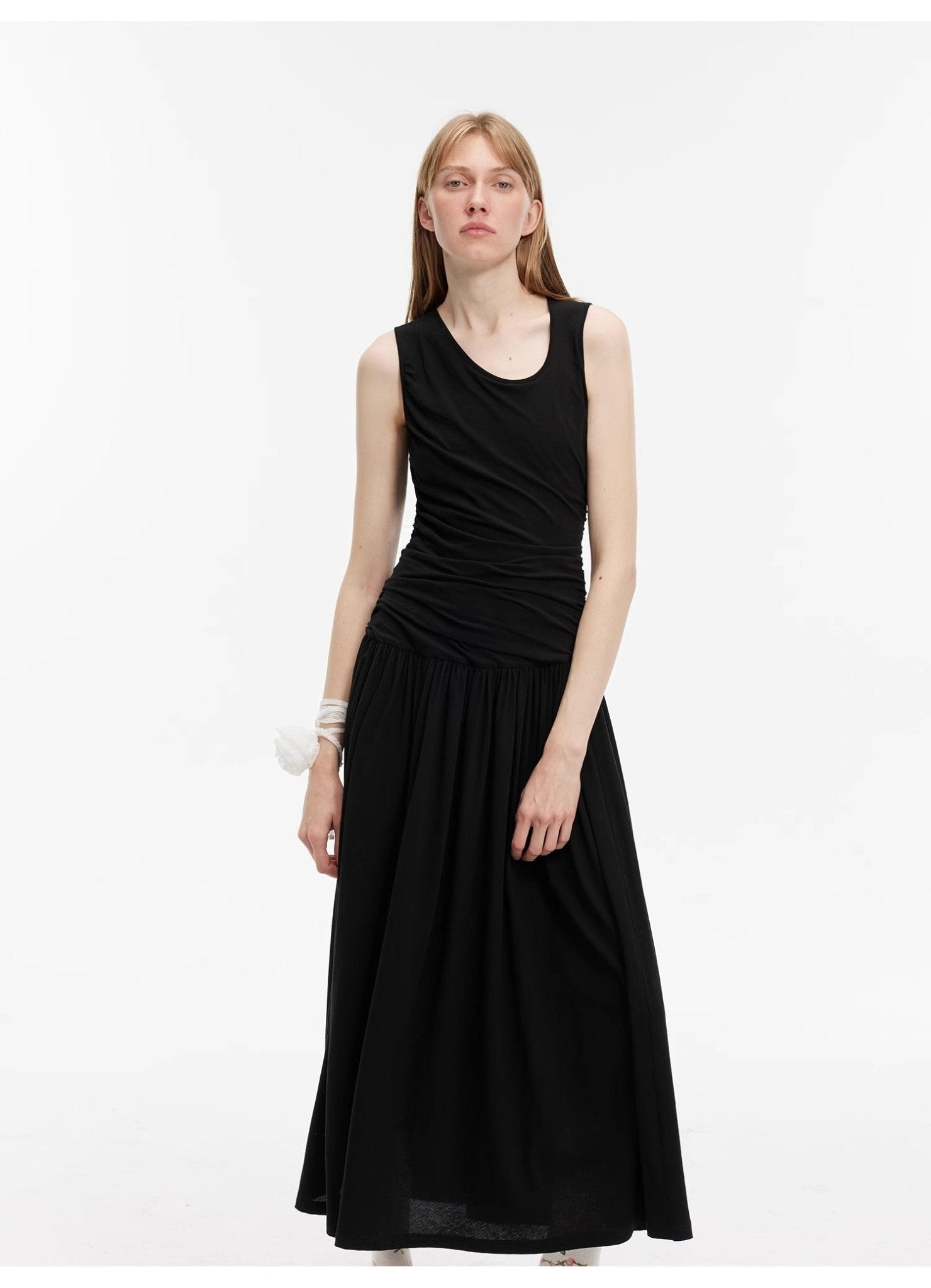 "Casual Commuting" light luxury mercerized cotton special - shaped collar waist irregular lazy long dress - variant_title