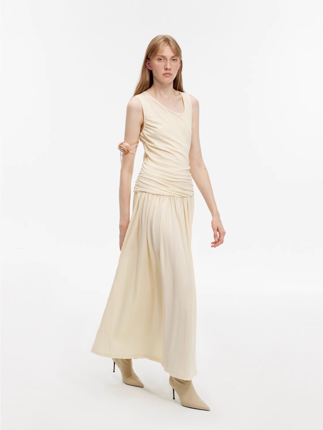 "Casual Commuting" light luxury mercerized cotton special - shaped collar waist irregular lazy long dress - variant_title