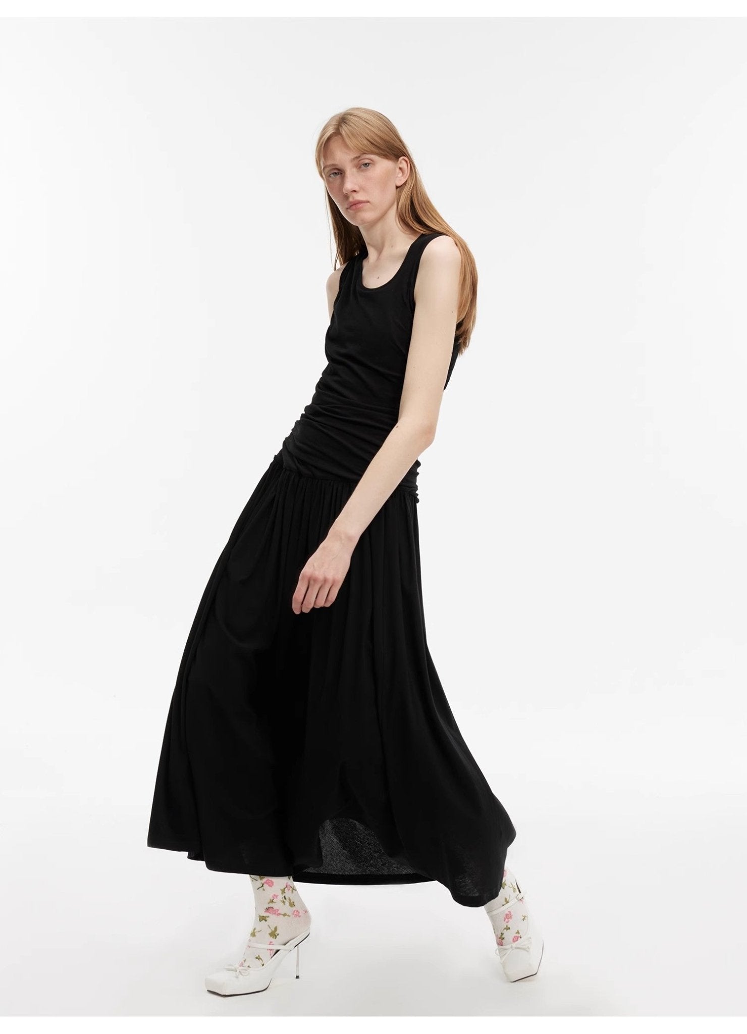"Casual Commuting" light luxury mercerized cotton special - shaped collar waist irregular lazy long dress - variant_title