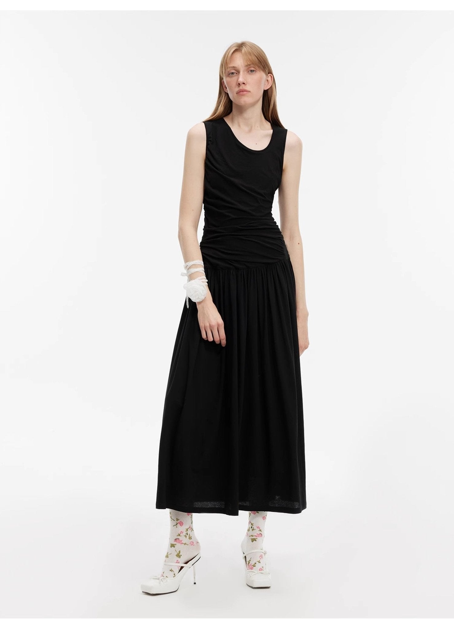 "Casual Commuting" light luxury mercerized cotton special - shaped collar waist irregular lazy long dress - variant_title