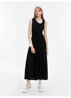 "Casual Commuting" light luxury mercerized cotton special - shaped collar waist irregular lazy long dress - variant_title