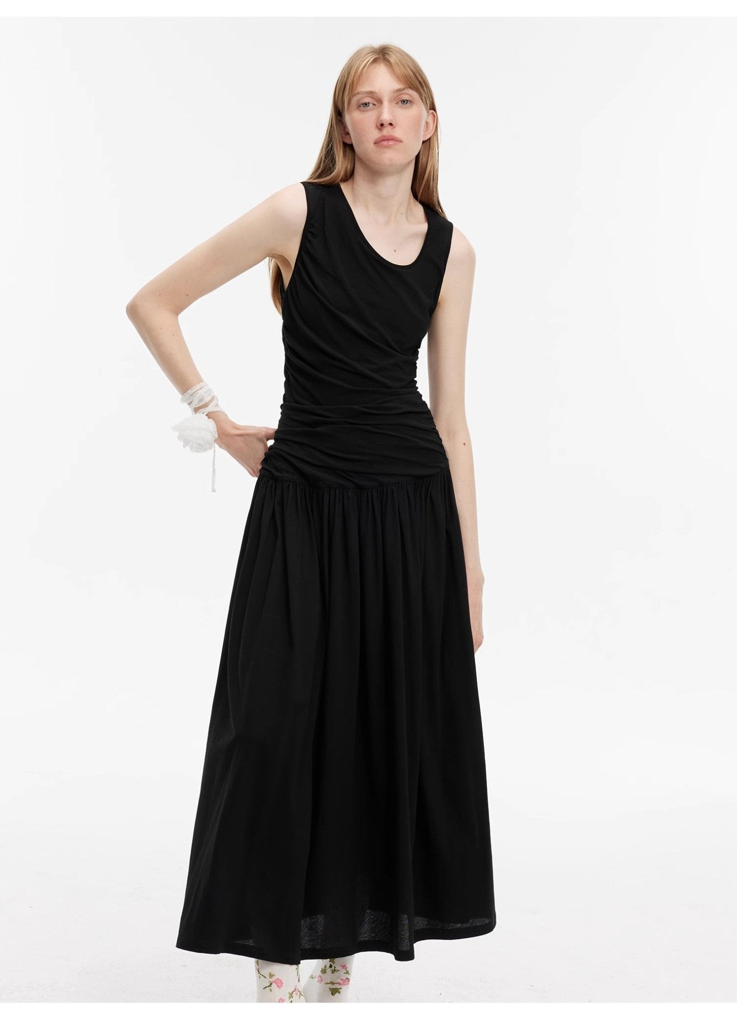 "Casual Commuting" light luxury mercerized cotton special - shaped collar waist irregular lazy long dress - variant_title