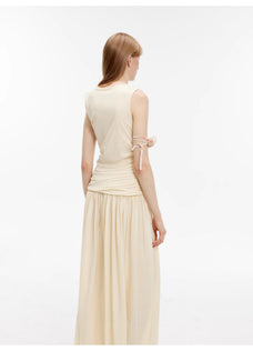 "Casual Commuting" light luxury mercerized cotton special - shaped collar waist irregular lazy long dress - variant_title