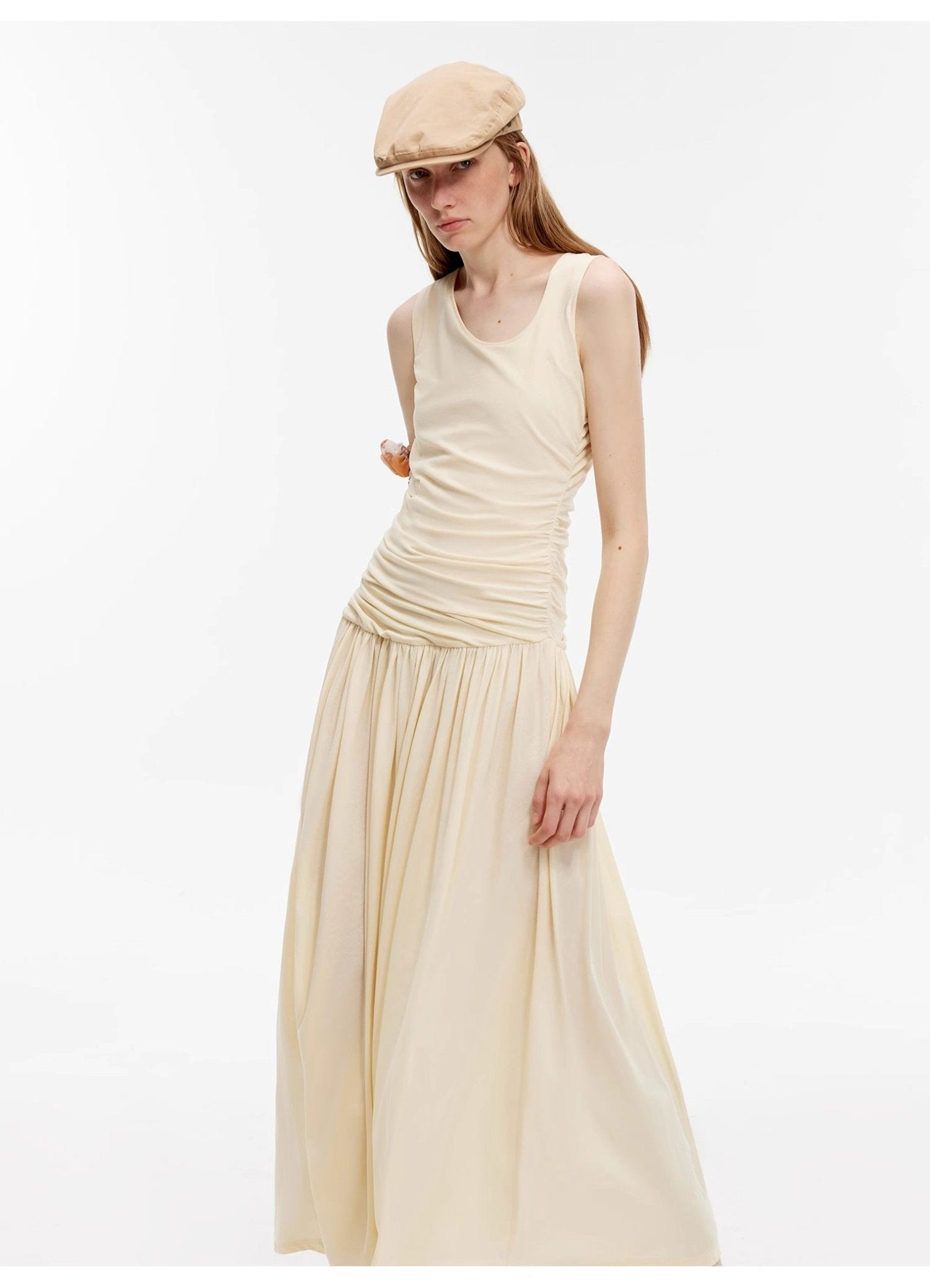 "Casual Commuting" light luxury mercerized cotton special - shaped collar waist irregular lazy long dress - variant_title