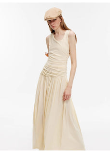 "Casual Commuting" light luxury mercerized cotton special - shaped collar waist irregular lazy long dress - variant_title