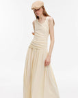 "Casual Commuting" light luxury mercerized cotton special - shaped collar waist irregular lazy long dress - variant_title