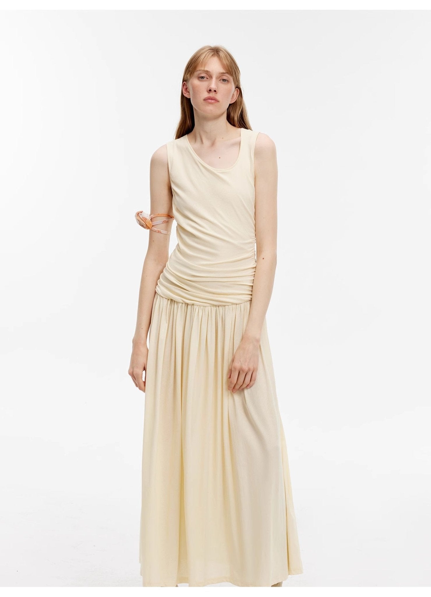 "Casual Commuting" light luxury mercerized cotton special - shaped collar waist irregular lazy long dress - variant_title