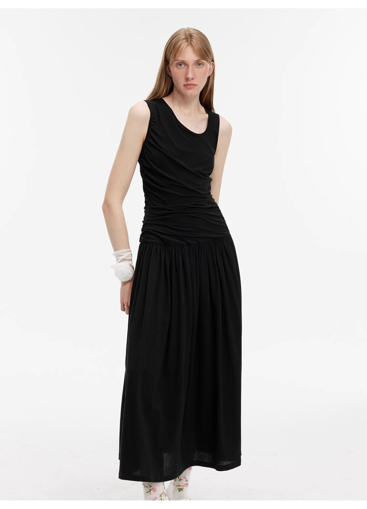 "Casual Commuting" light luxury mercerized cotton special - shaped collar waist irregular lazy long dress - variant_title