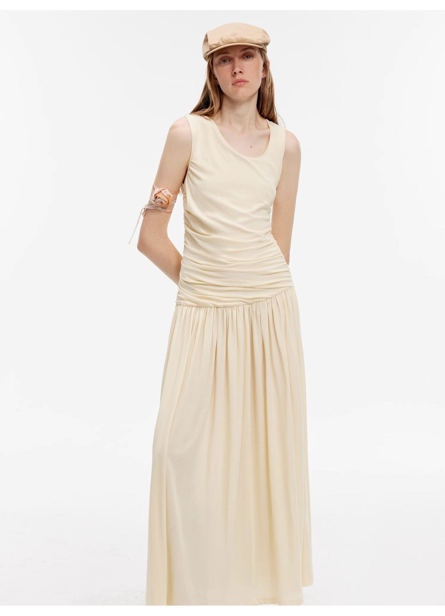 "Casual Commuting" light luxury mercerized cotton special - shaped collar waist irregular lazy long dress - variant_title