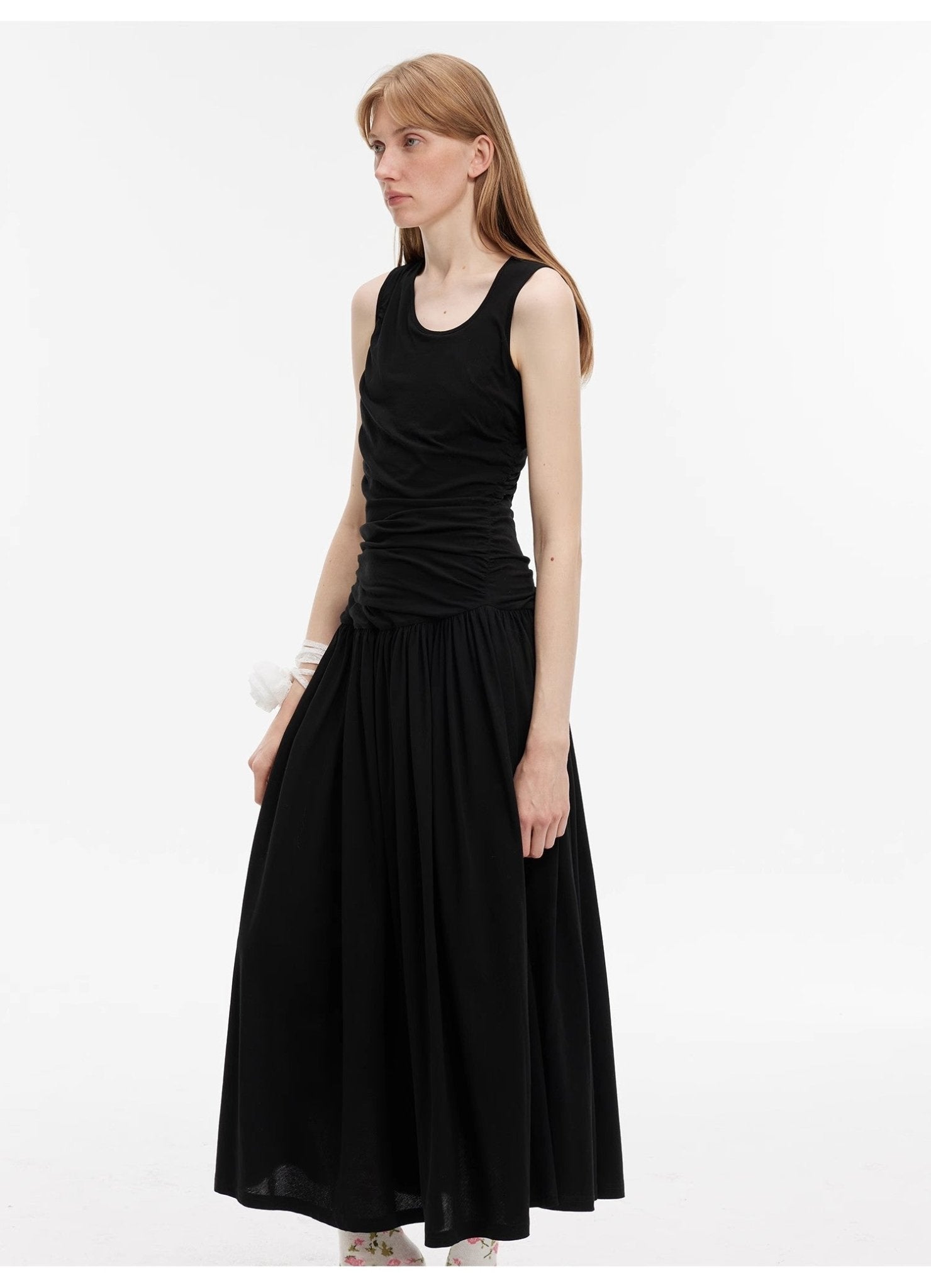 "Casual Commuting" light luxury mercerized cotton special - shaped collar waist irregular lazy long dress - variant_title