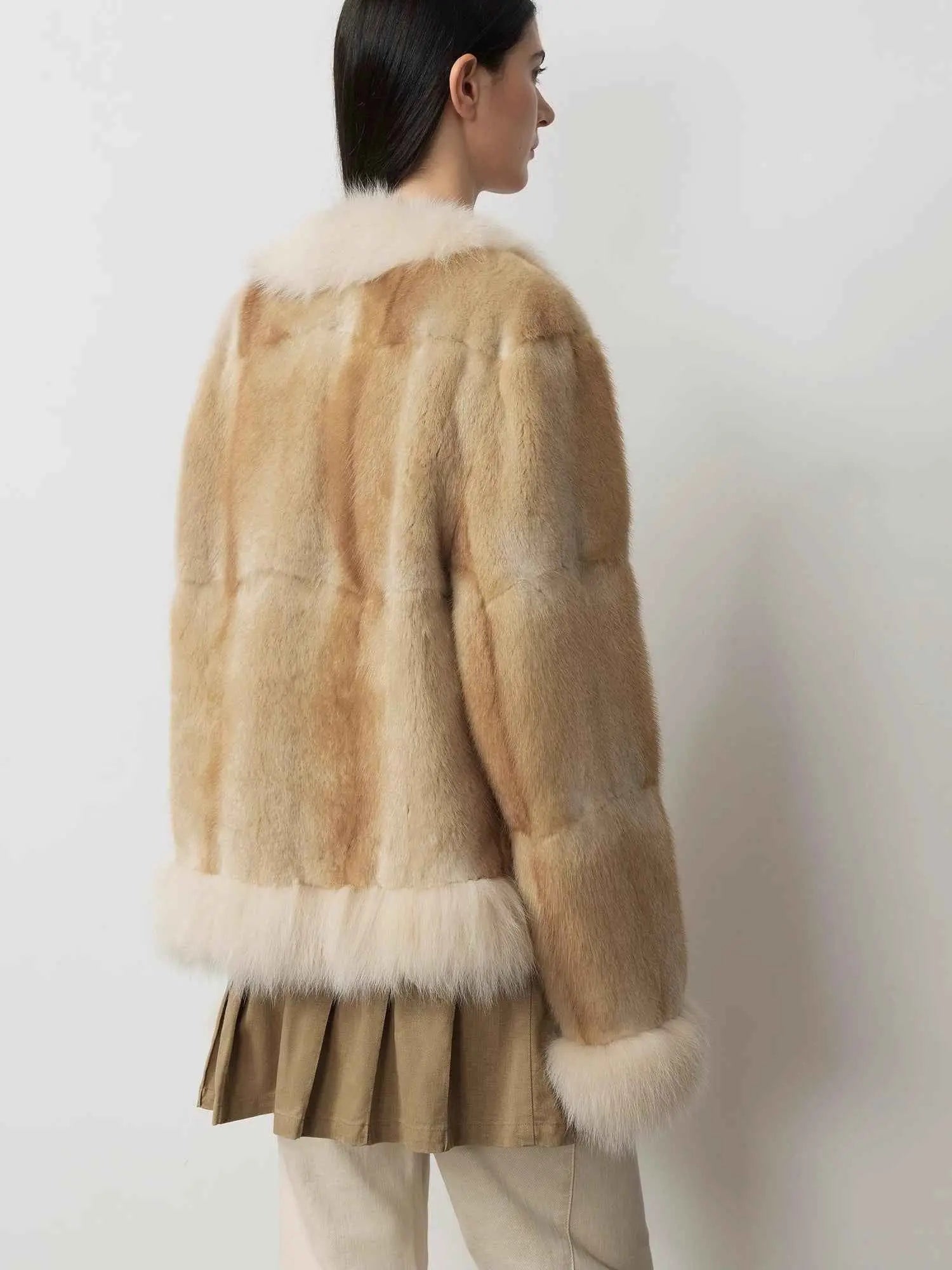 Casual Gene Yellow Apricot muskrat and fox fur coat, back view