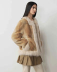 Casual Gene Yellow Apricot fur coat, three-quarter model view