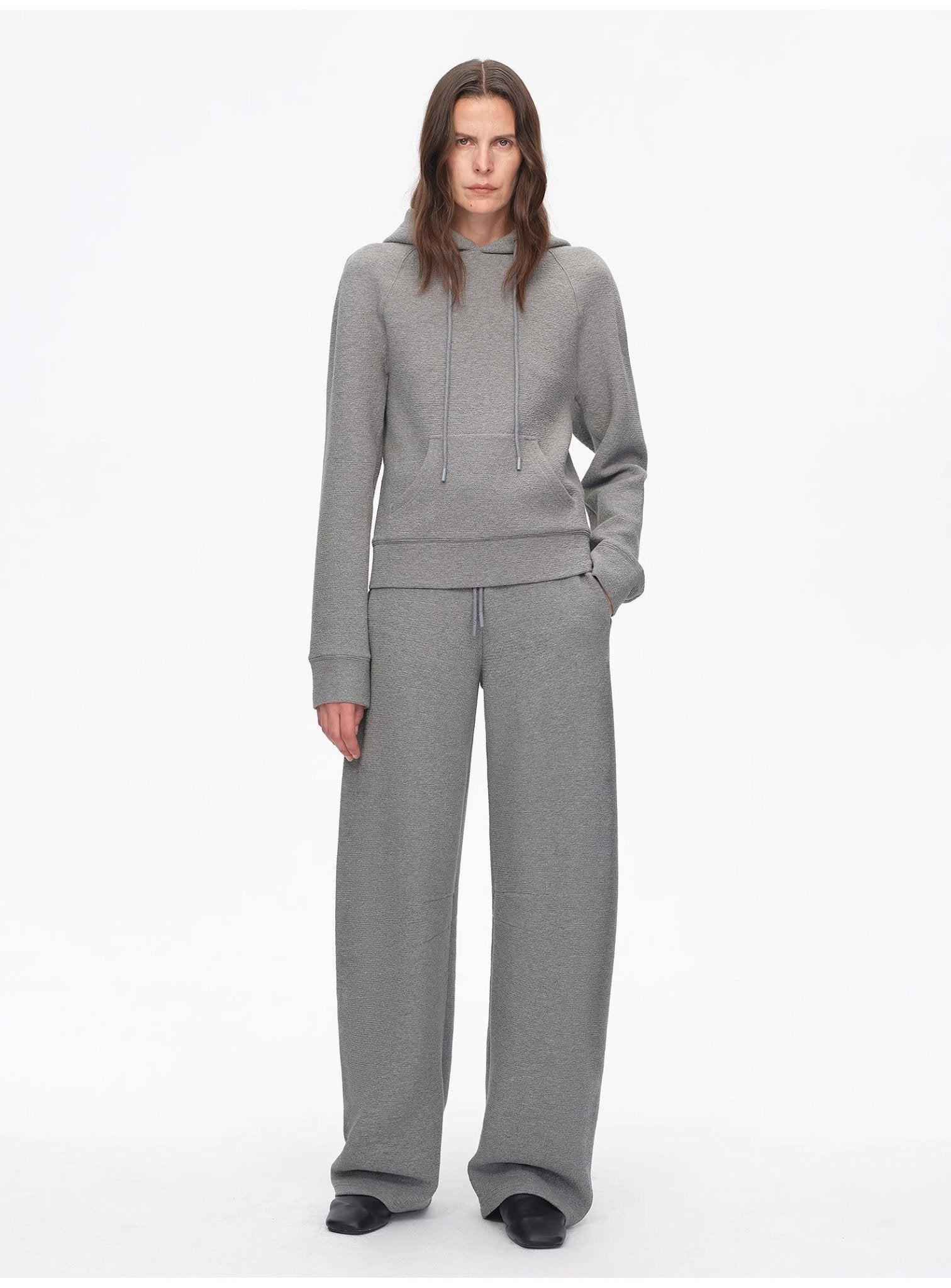 "Casual Life" Textured Cotton Loose Straight Hooded Short Sweatshirt - variant_title