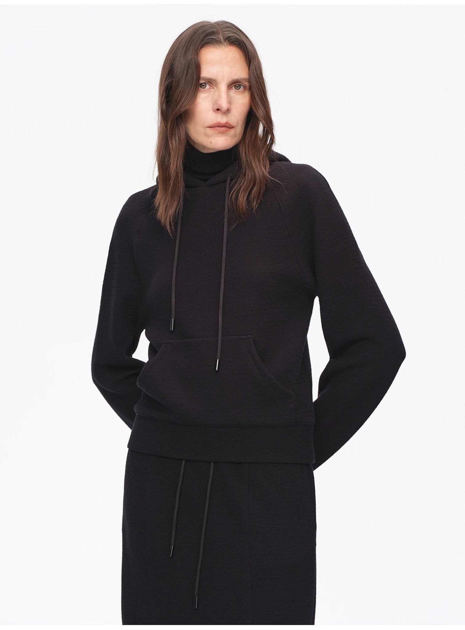 "Casual Life" Textured Cotton Loose Straight Hooded Short Sweatshirt - variant_title