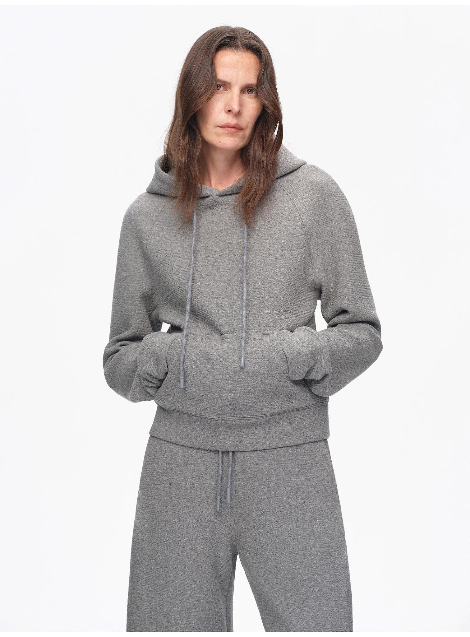 "Casual Life" Textured Cotton Loose Straight Hooded Short Sweatshirt - variant_title