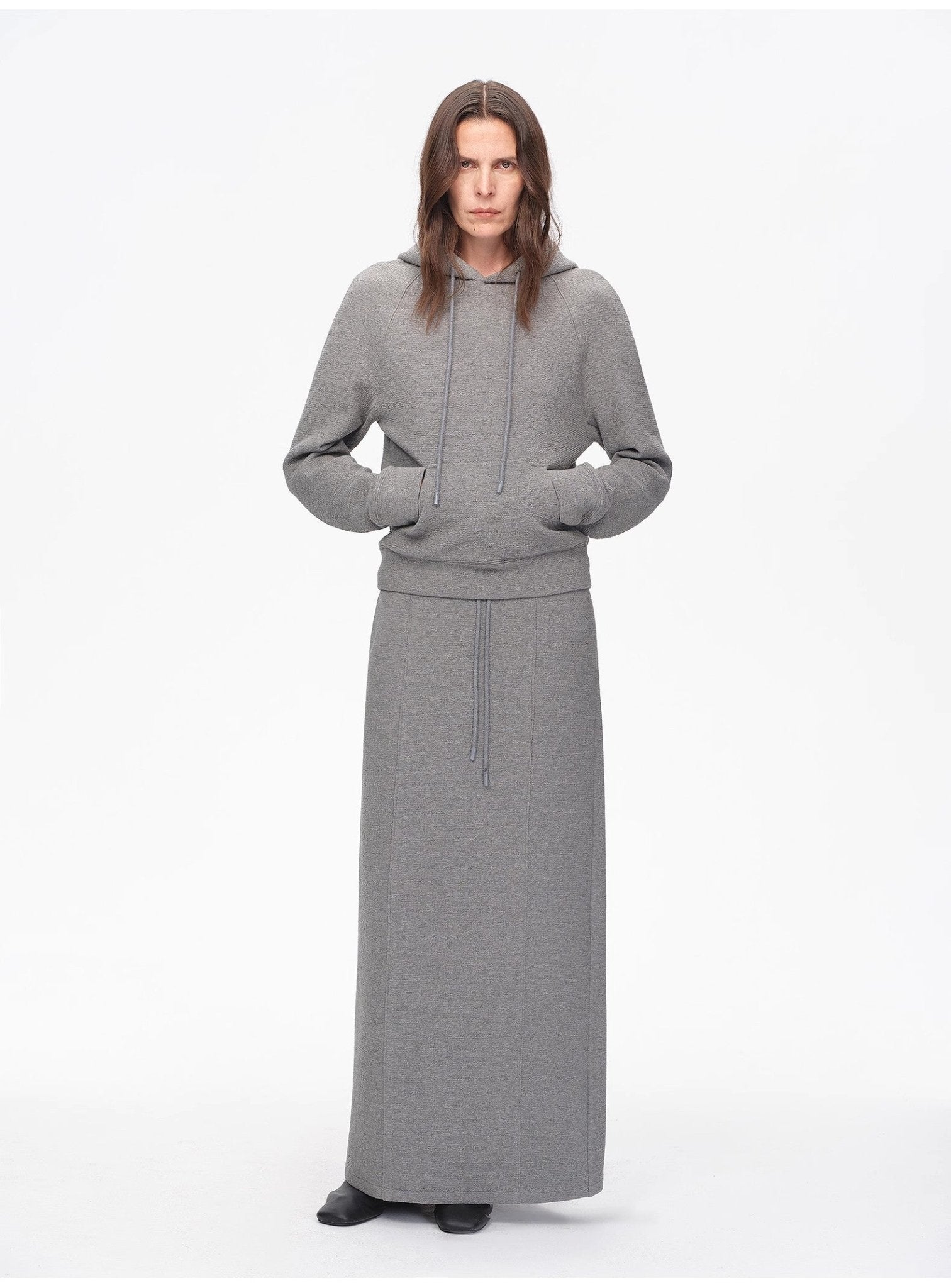 "Casual Life" Textured Cotton Loose Straight Hooded Short Sweatshirt - variant_title
