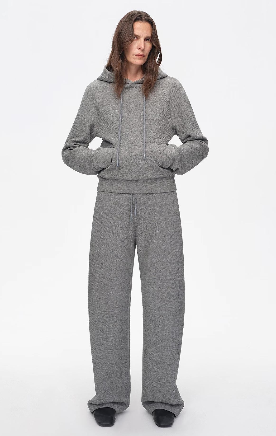 "Casual Life" Textured Cotton Loose Straight Hooded Short Sweatshirt - variant_title