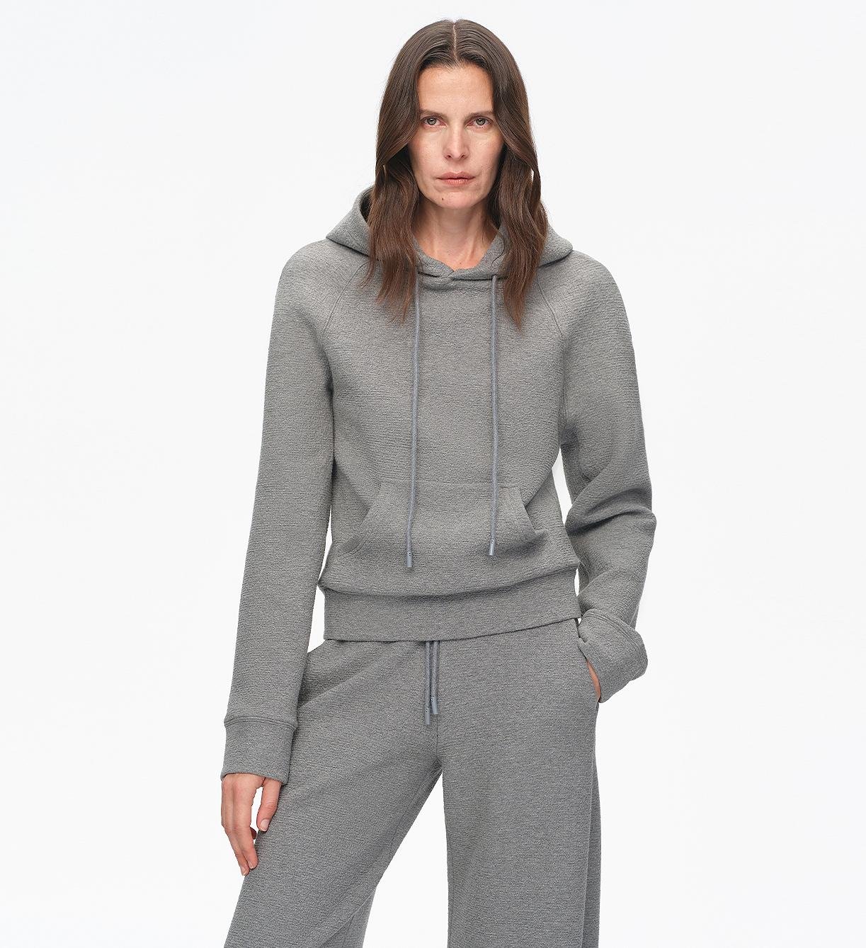 "Casual Life" Textured Cotton Loose Straight Hooded Short Sweatshirt - variant_title