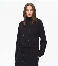 "Casual Life" Textured Cotton Loose Straight Hooded Short Sweatshirt - variant_title