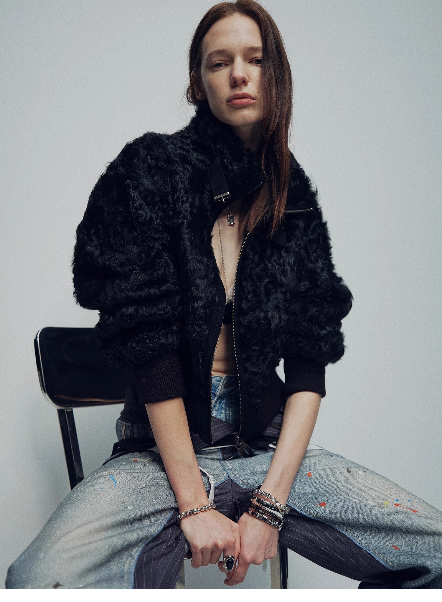 Casual stand - up collar jacket - style fluffy sheep curly hair fashionable short bomber coat"Curly Story" - variant_title