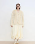 Champagne Light Yellow fox fur jacket on model, full-length view
