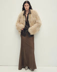 Chic Sister Haze Yellow standing-collar fox fur coat, full-length model view