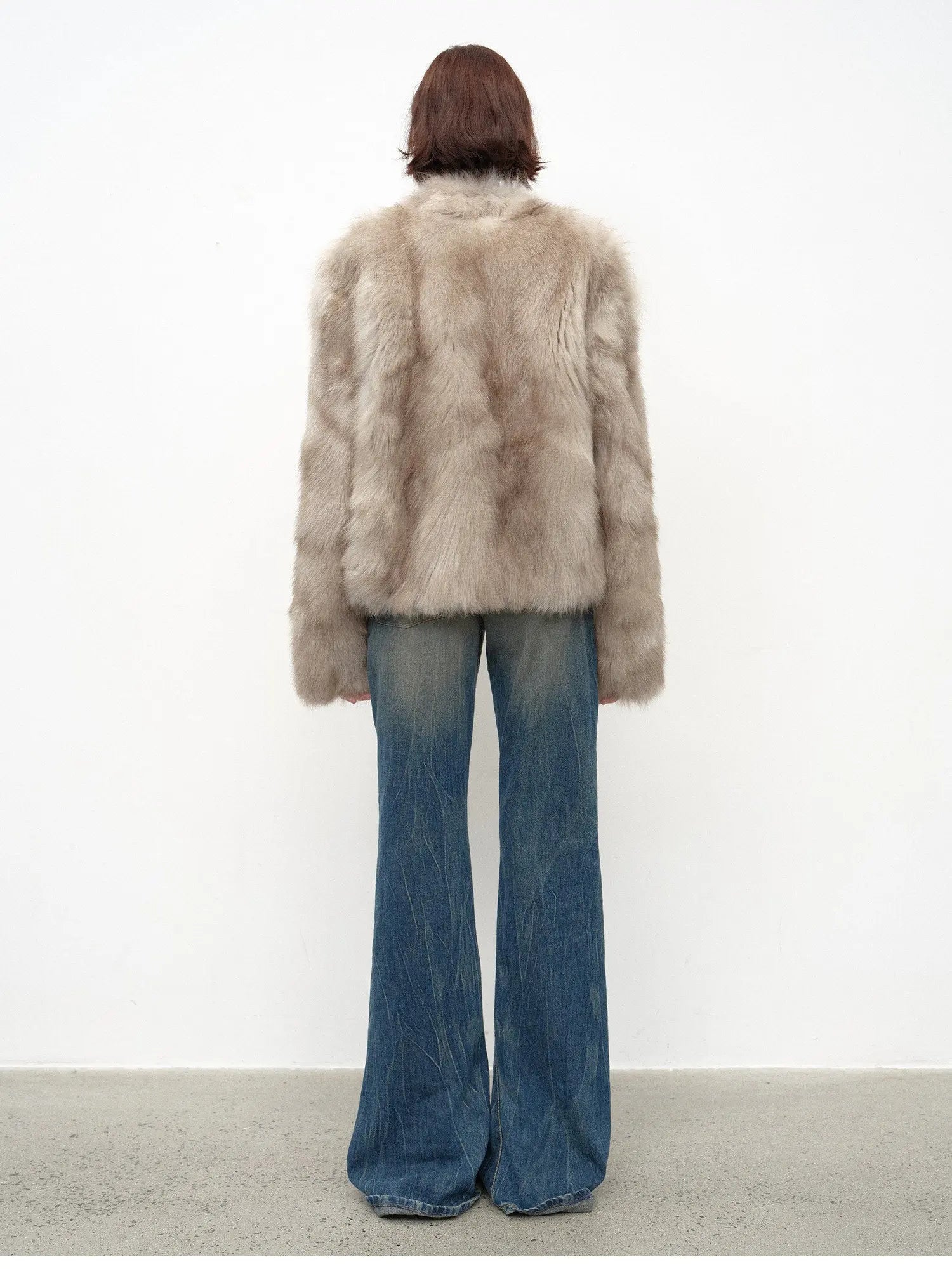 Chic Sister Hazel standing-collar fox fur coat, back view
