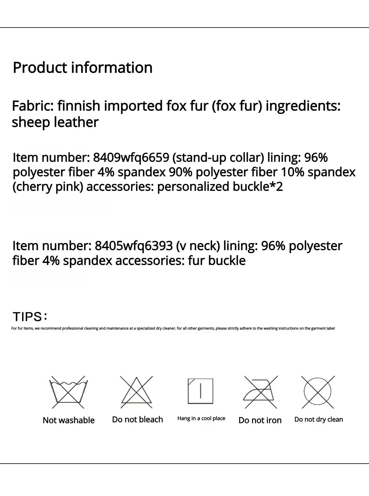 Chic Sister SagaFurs fox fur coat materials and care information
