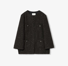 Circle Texture Sequined Wool Tweed Round Neck Long Chanel Style Coat for Women - variant_title