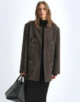 Circle Texture Sequined Wool Tweed Round Neck Long Chanel Style Coat for Women - variant_title