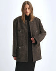 Circle Texture Sequined Wool Tweed Round Neck Long Chanel Style Coat for Women - variant_title