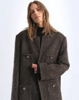Circle Texture Sequined Wool Tweed Round Neck Long Chanel Style Coat for Women - variant_title